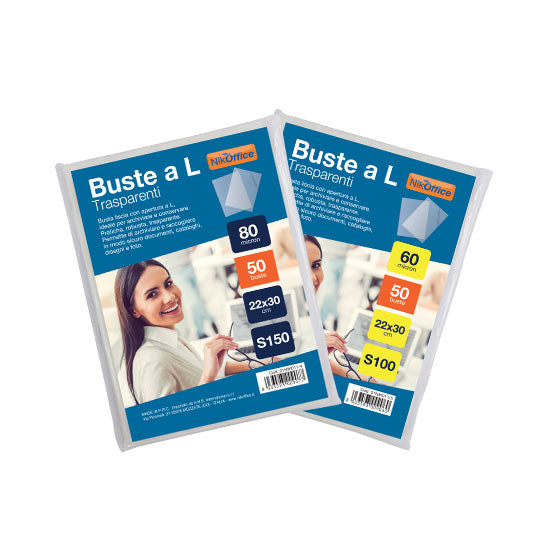 Buste a L non forate A4 NikOffice trasparenti - finitura liscia - 22X30 cm (conf. 50)