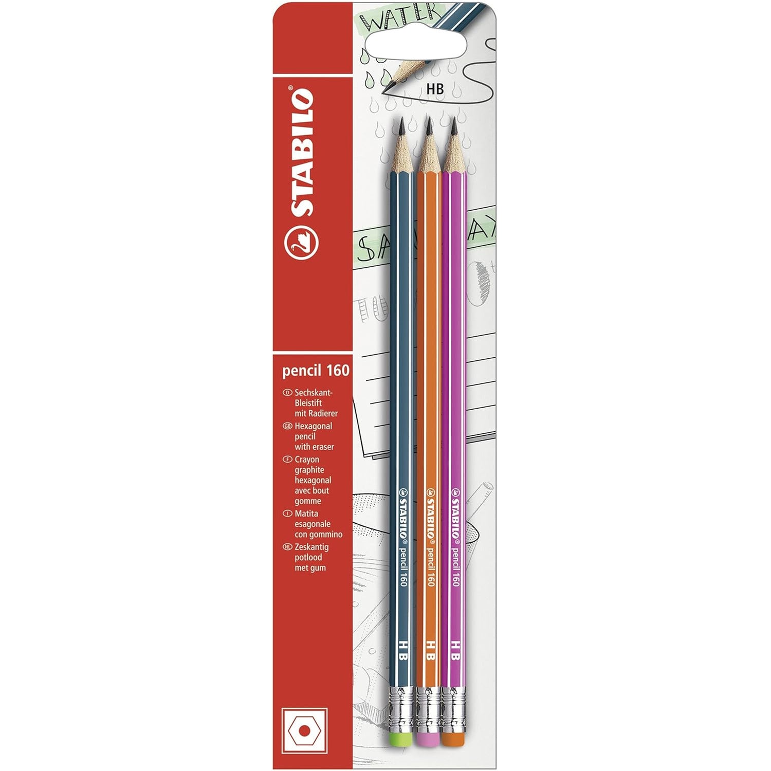 Stabilo matita con gomma 160 gradazione  HB blister 3 pezzi