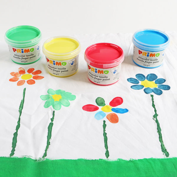 Tempera a dita tessile in vasetto, valigetta multiuso, 6 colori. PRIMO MOROCOLOR