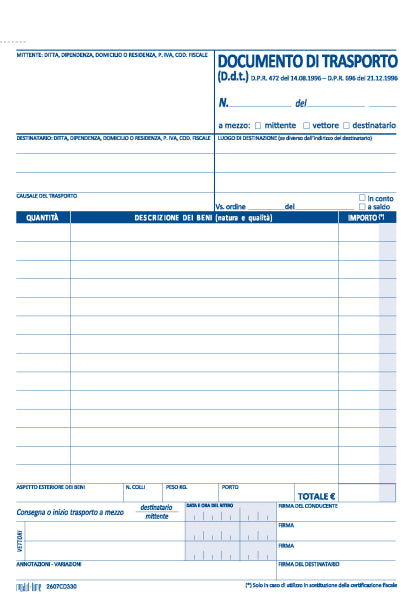 BLOCCO DDT DOCUMENTO DI TRASPORTO A5 3 COPIE  MODUL-TIME