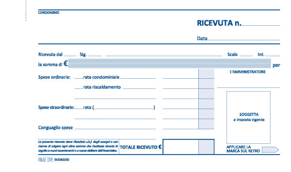 BLOCCO RICEVUTA DI CONDOMINIO CON AVVISO 3 COPIE AUTORICALCANTI  MODUL-TIME