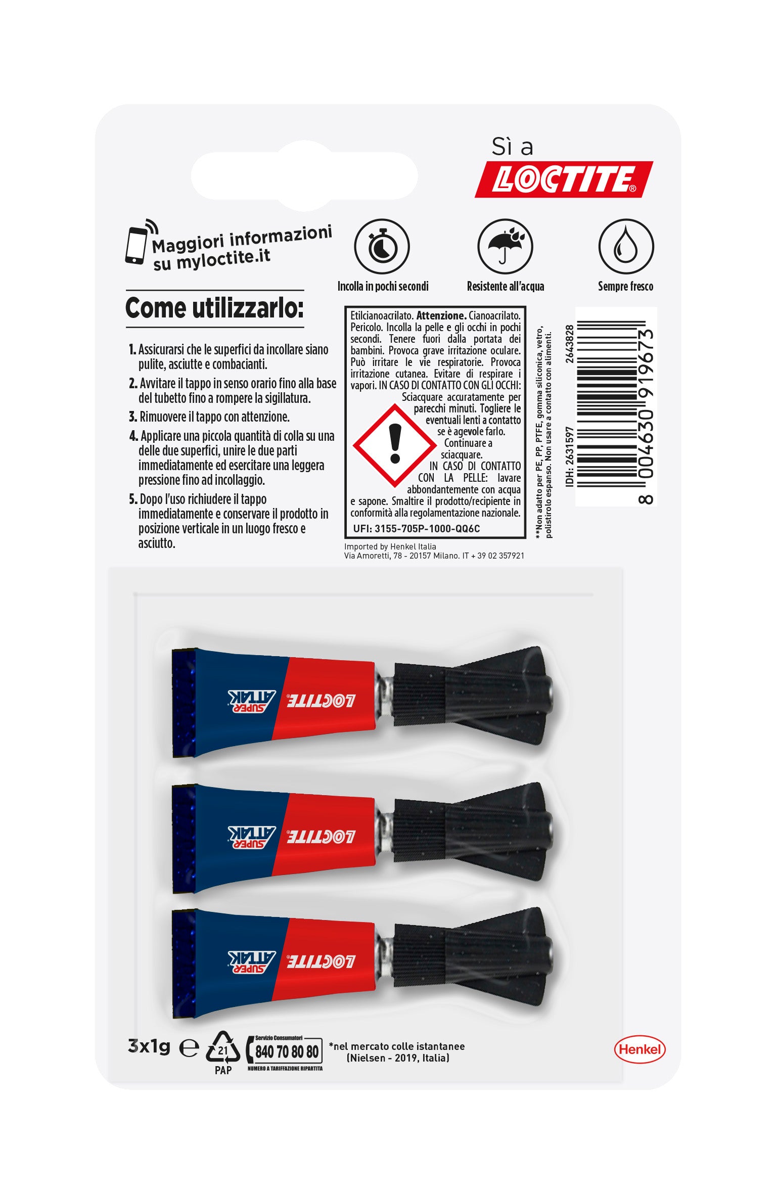 Colla Super Attak - 1 gr - trasparente - Loctite - conf. 3 pz