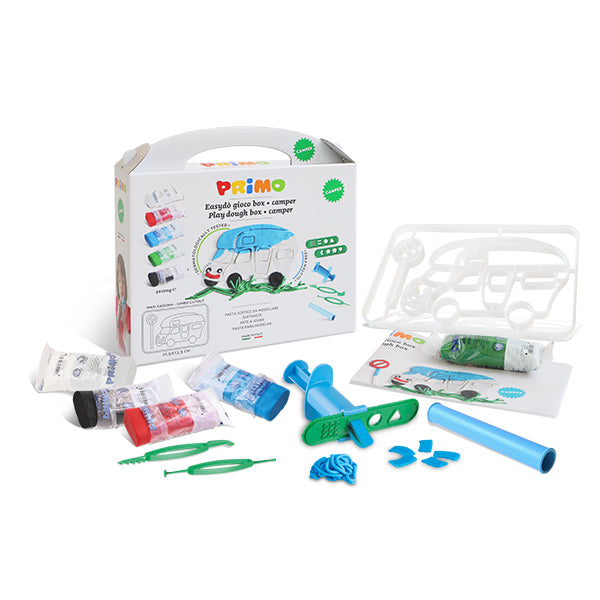 Set di pasta soffice da modellare, 5 panetti, 1 maxi sagoma camper, 6 accessori creativi, 1 tovaglietta.. PRIMO MOROCOLOR