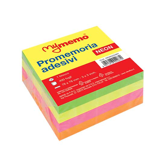 MYMEMO CUBO RIPOSIZIONABILE NEON 400 fogli  NikOffice - 1 Pezzo