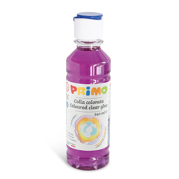 Colla ad acqua colorata trasparente colore magenta , bottiglia con tappo dosatore 240 ML. PRIMO MOROCOLOR