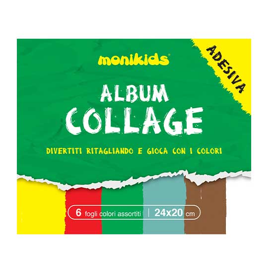 CARTA COLLAGE RASATA LUCIDA ADESIVA NIKOFFICE cm.20x24 80 gr. ALBUM 6 ff. COLORI ASSORTITI