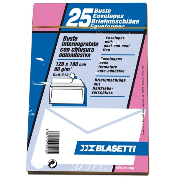 Buste bianche 12x18 cm  Blasetti gommata (70 gr) - conf. 40 pezzi