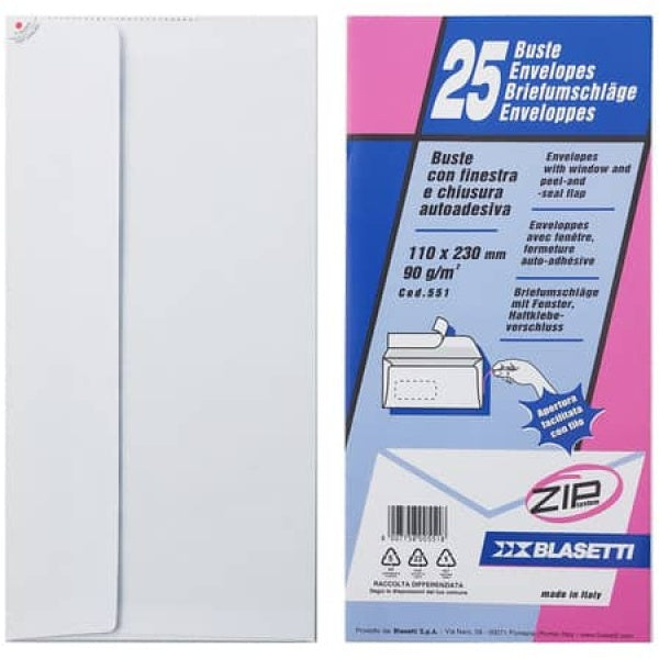 Buste da lettere 11x23 cm Blasetti bianco STRIP 90 g/m2 - conf. 25 pz -