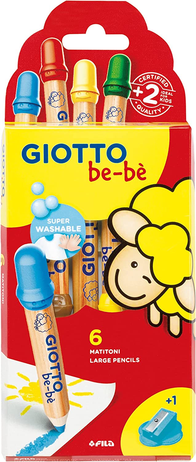 Pastelloni In Legno Giotto Bebe` Da 6 Pezzi Con Temperamatite