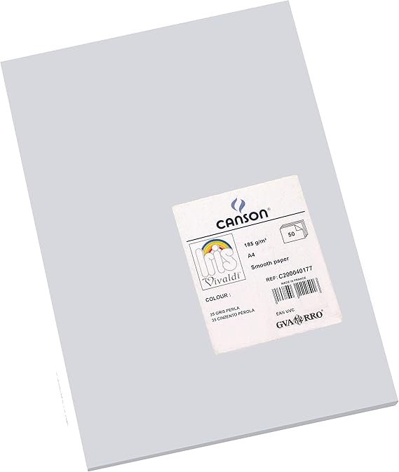 CARTONCINO VIVALDI CANSON 185 GMQ 50 FOGLI A4 GRIGIO CHIARO conf. 50 pz