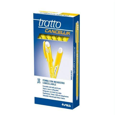 Penna Tratto Cancellik colore GIALLO con cappuccio. 12 Pezzi