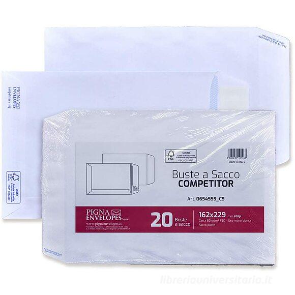Buste a sacco 16,2x22,9 cm Pigna Competitor in carta bianche strip (80 gr) - (conf. 20)