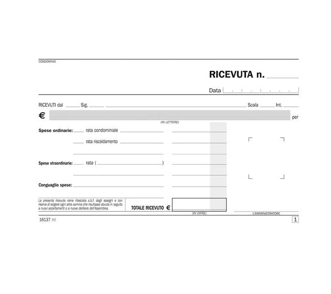 Blocco ricevute condominio - 50-50 copie autoricalcanti DATA UFFICIO