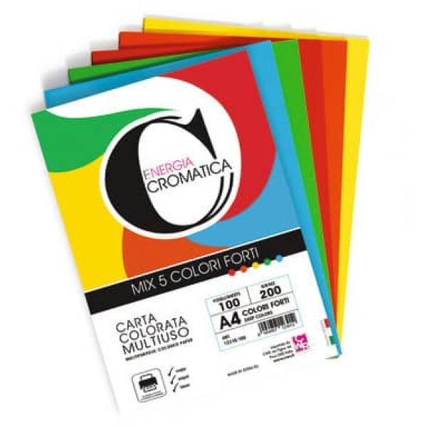 Carta colorata Cromatica CWR colori forti formato A4 - 5 colori assortiti in 100 ff - 200 gr