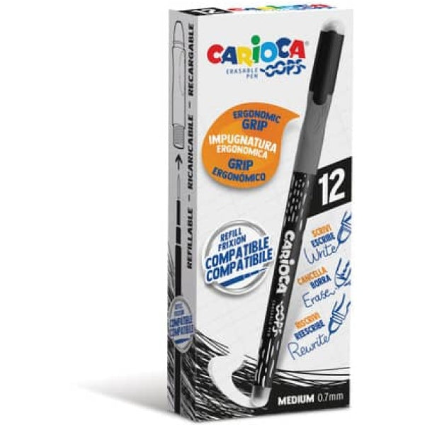 Penne Carioca OOPS cancellabile conf. da 12 pezzi - colore NERO