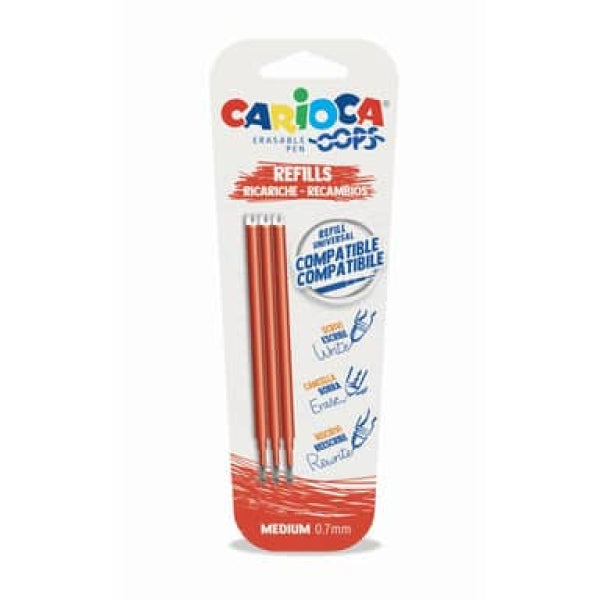Refill ricarica penna Carioca OOPS cancellabili 3 pezzi - colore ROSSO