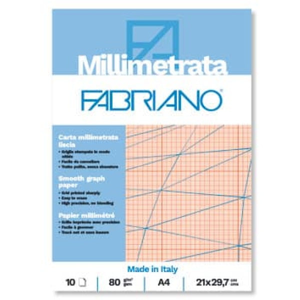 Blocco carta millimetrata Fabriano 10 fogli - 80 g formato A4 - 1 pezzo