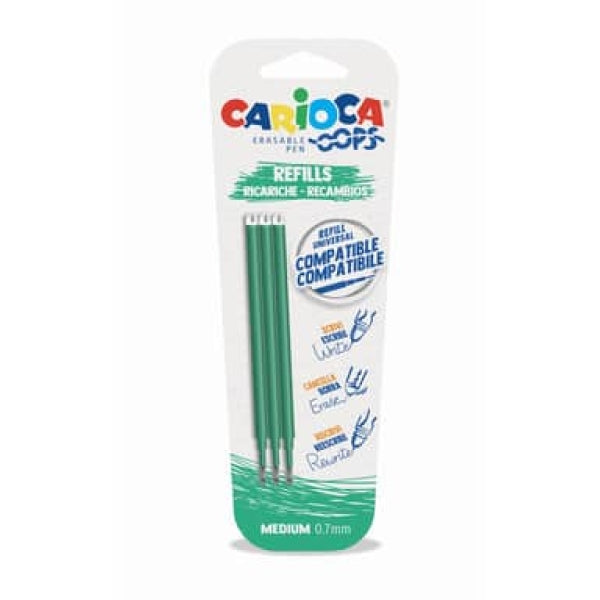 Refill ricarica penna Carioca OOPS cancellabili 3 pezzi - colore VERDE