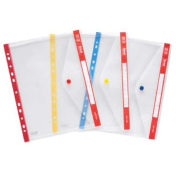 Buste forate con bottone A4 Plastidea blu - formato 24,5x30 cm (conf. 5)