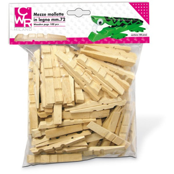 Sacchetto 100 mezze mollette legno 72mm art.1719 cwr
