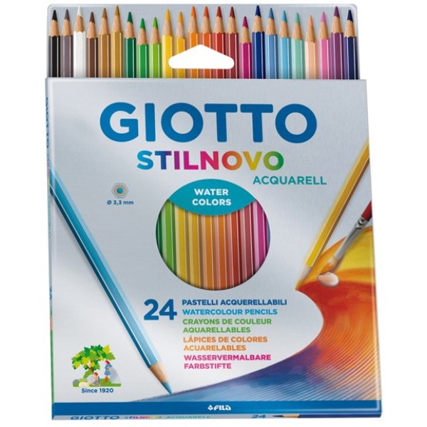 Matite colorate acquerellabili Giotto Stilnovo - colori assortiti - mina 3,3 mm (conf. 24)