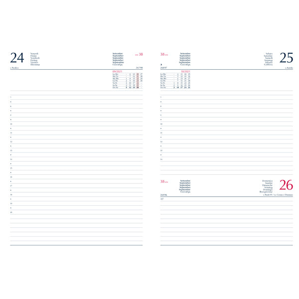 Agenda giornaliera 2026 - copertina in carta imbottita - 14,5 x 20,5 cm - rosso
