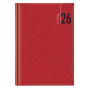 Agenda giornaliera 2026 - copertina in carta imbottita - 14,5 x 20,5 cm - rosso