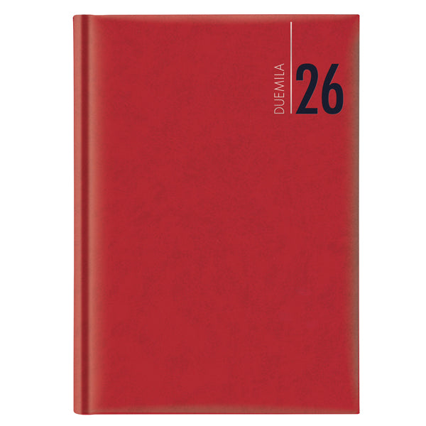 Agenda giornaliera 2026 - copertina in carta imbottita - 14,5 x 20,5 cm - rosso