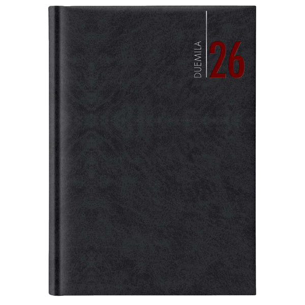 Agenda giornaliera 2026 - copertina in carta imbottita - 14,5 x 20,5 cm - nero