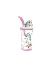 Unicorno Bicchiere 3D con Figurina e Cannuccia Bambini