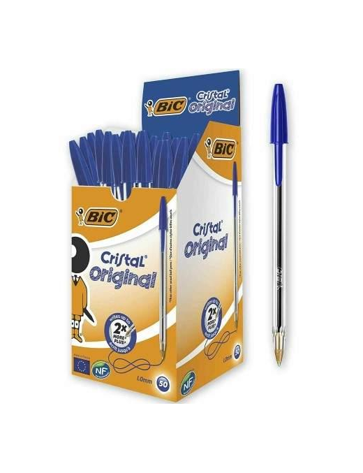 Penna a sfera con cappuccio Bic Cristal Blu - tratto 1 mm. 50 pezzi