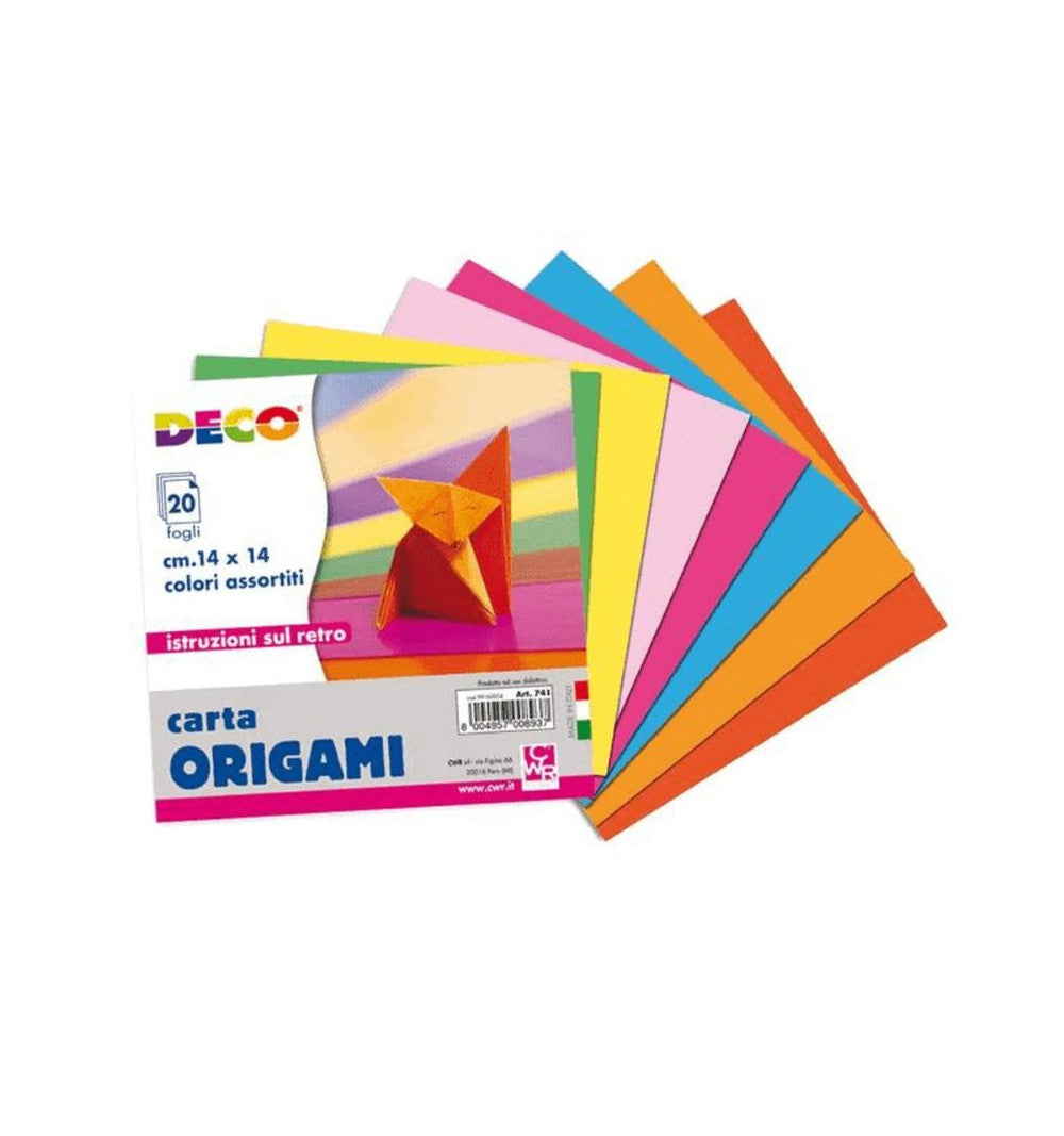 Confezione 20 fogli carta per origami 14x14cm colori assortiti  CWR