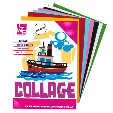 CARTA COLLAGE RASATA LUCIDA ADESIVA cm.20x24 80 gr. ALBUM 6 ff. COLORI ASSORTITI CWR