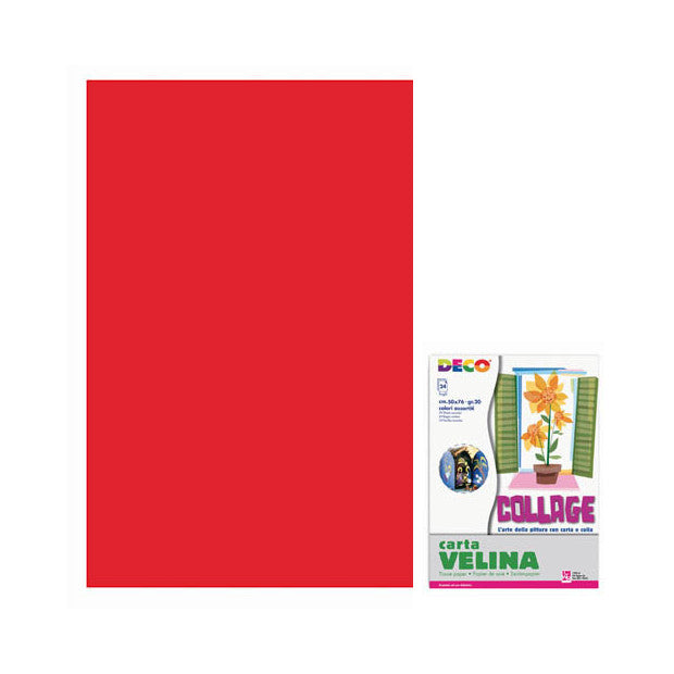 Carta velina CWR 50x76 cm conf. da 24 fogli. Colore rosso. 1 Foglio