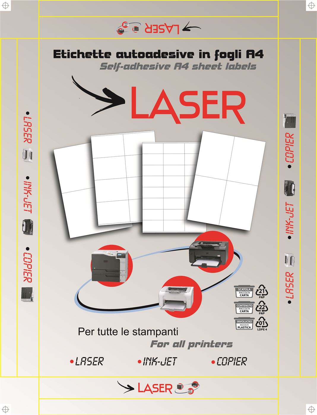 Etichette multiuso bianche  su A4 - Misura 70X37 mm