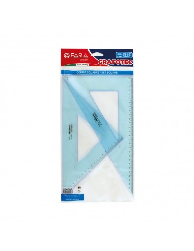SQUADRE 36CM GRAFOTEC 60°- 45° IN PLASTICA TRASPARENTE AZZURRINA F.A.R.A.