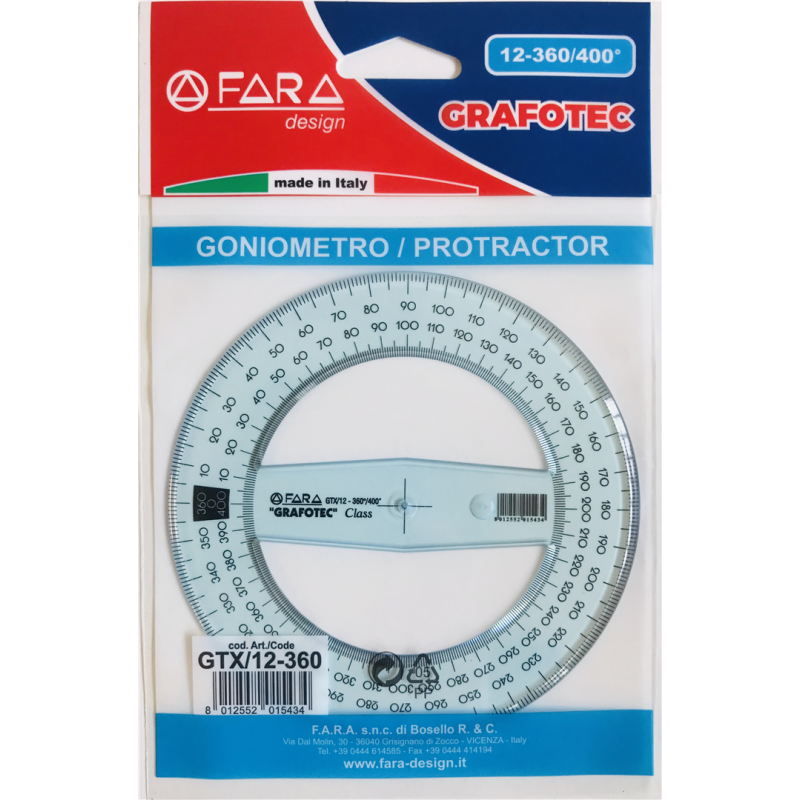 GONIOMETRO CM.12 360° IN POLISTIROLO SERIE GRAFOTEC  FARA GTX/12-360