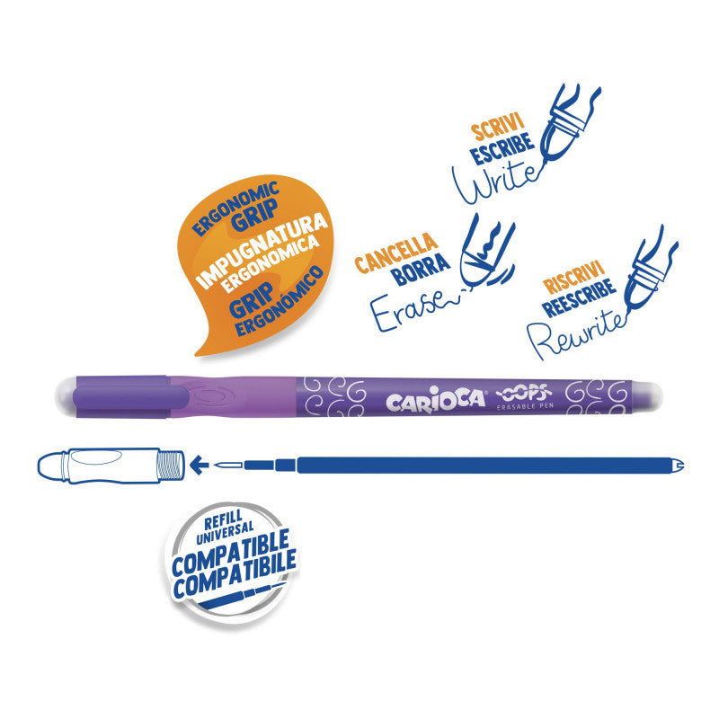 Penne Carioca OOPS cancellabile conf. da 12 pezzi - colore VIOLA