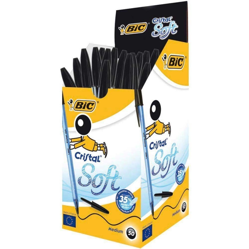 Penna a sfera con cappuccio Bic Cristal Soft Nero. 50 Pezzi