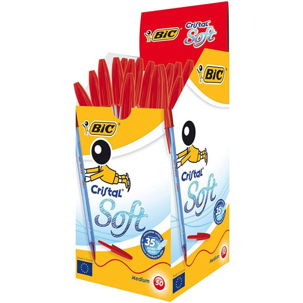 Penna a sfera con cappuccio Bic Cristal Soft Rosso. 50 Pezzi