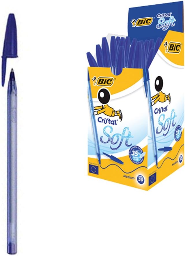 Penna a sfera con cappuccio Bic Cristal Soft Blu. 50 Pezzi